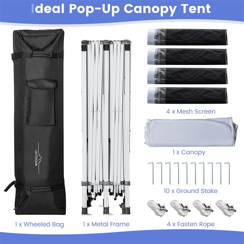 10x20 FT Pop-Up Canopy Party Tent Garage Car Shelter with Removable Screen Sidewalls & 2-Wheeled Storage Bag