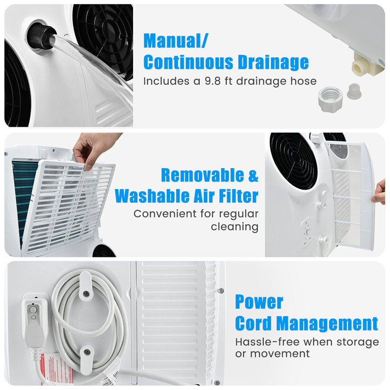 11,500 BTU Dual Hose Portable Air Conditioner 3-in-1 AC Unit Dehumidifier Fan with Remote Control Window Installation Kit