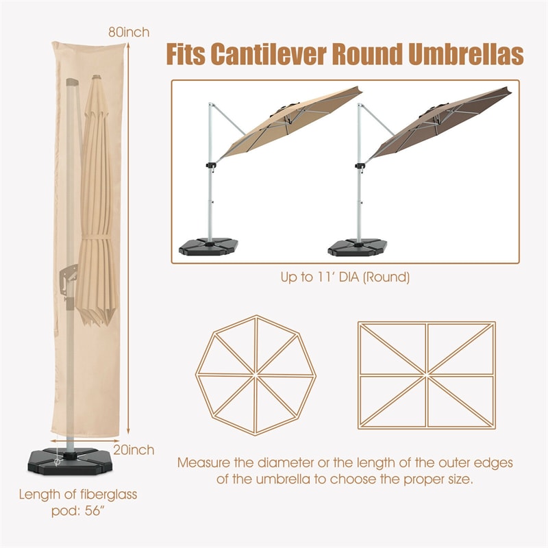 11FT Waterproof Outdoor Parasol Cover Patio Umbrella Cover for Round Offset Cantilever Umbrella