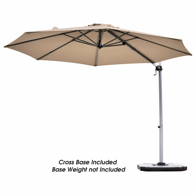 11 Feet Patio Offset Cantilever Umbrella 360° Rotation Tilt Umbrella with Cross Base & Crank Handle