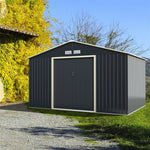 11' x 8' Large Metal Storage Shed Outdoor Backyard Storage Cabinet Garden Tool House with 4 Vents & Lockable Double Sliding Door