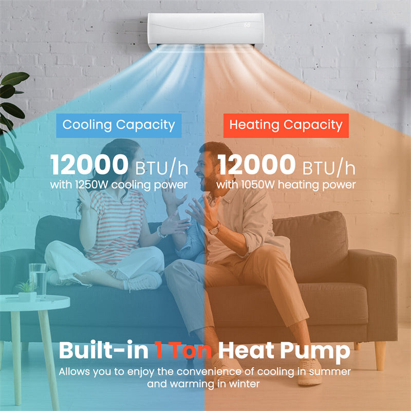 12000 BTU Mini Split Air Conditioner 17 SEER2 208-230V Wall-Mounted Ductless AC Unit with Heat Pump