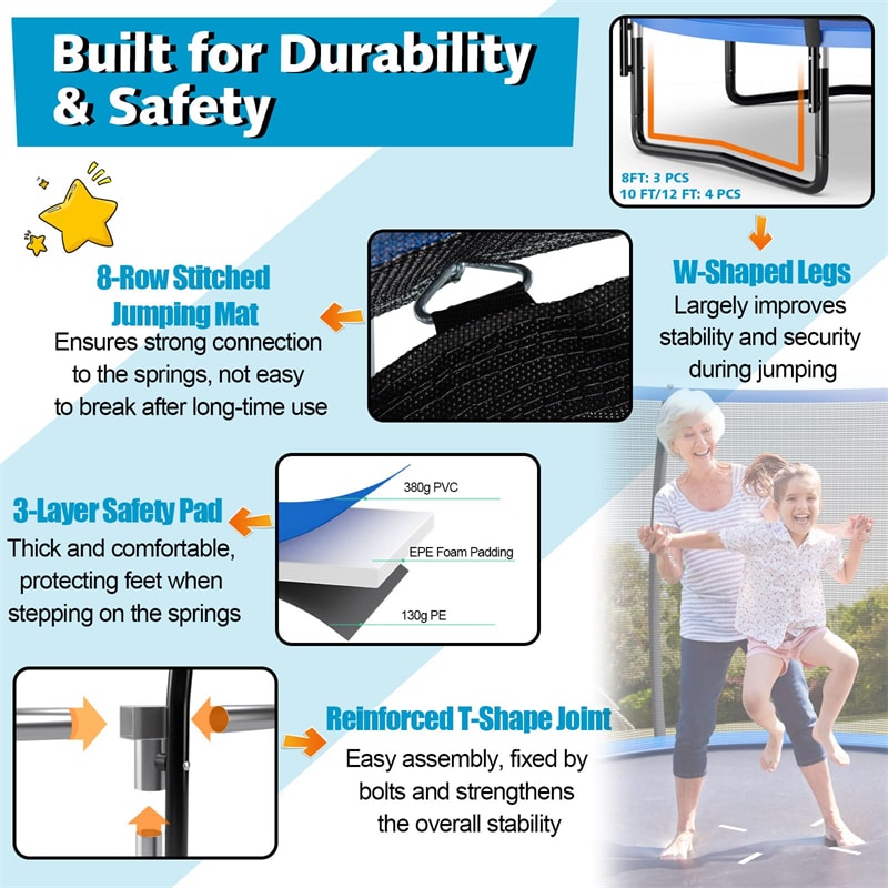 8FT Outdoor Recreational Trampoline with Enclosure Net Safety Pad & Ladder for Kids Adults