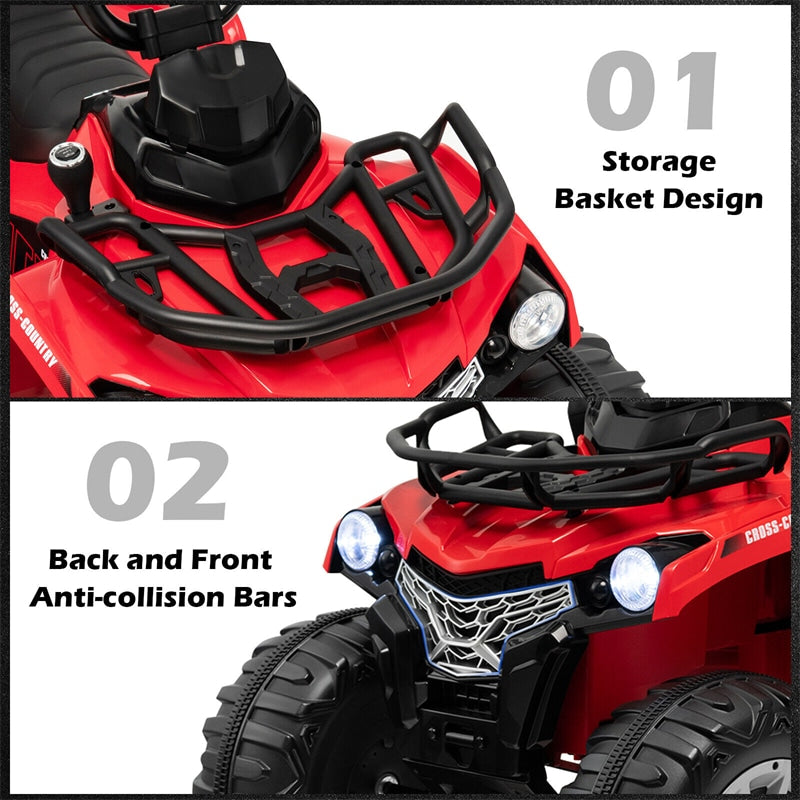 12V Kids Ride-On ATV Quad Battery Powered Electric Vehicle with Storage Basket