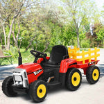 Kids Ride on Tractor with Trailer, 12V Battery Powered Electric Tractor Toy with Remote Control, 7 LED Headlights, 3-Gear-Shift Ground Loader