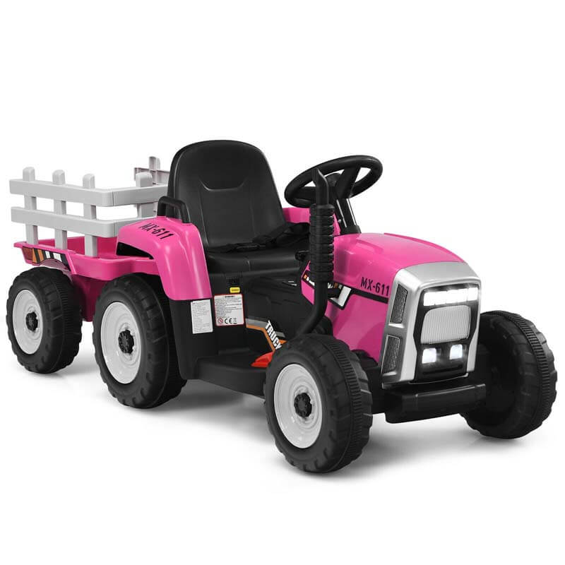 12V Kids Ride on Tractor Electric Vehicle Toy with Trailer, Remote Control & 3-Gear-Shift Ground Loader