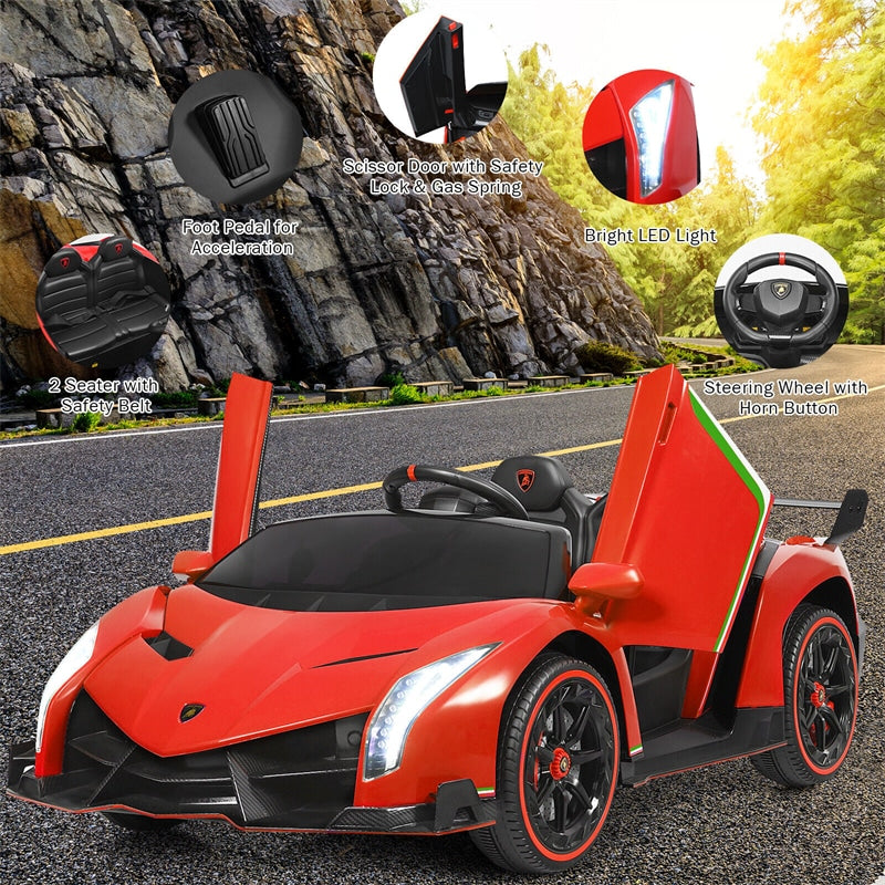 12V 2-Seater Kids Ride On Car Lamborghini Poison Electric Vehicle with Remote Control & LED Lights Swing Mode