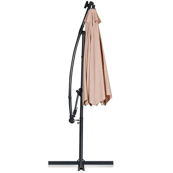 10FT Offset Patio Umbrella Solar Powered LED Outdoor Market Umbrella 360 Degree Rotation with Crank Handle & Cross Base - Bestoutdor