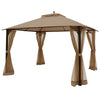 12' x 10' Outdoor Heavy Duty Patio Gazebo with Dual-Tiered Top & Netting Curtain