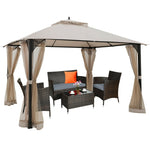 12' x 10' Heavy Duty Outdoor Gazebo Mosquito Netting Gazebo with Double Vented Roof & Netting Curtain