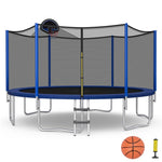 12FT Outdoor Recreational Trampoline Combo Bounce Jump with Enclosure Net Basketball Hoop Non-Slip Ladder