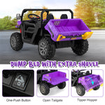 2-Seater Ride On Car 12V Battery Powered Kids Ride on Dump Truck Off-Road Kids UTV with Remote Control Electric Dump Bed & Shovel