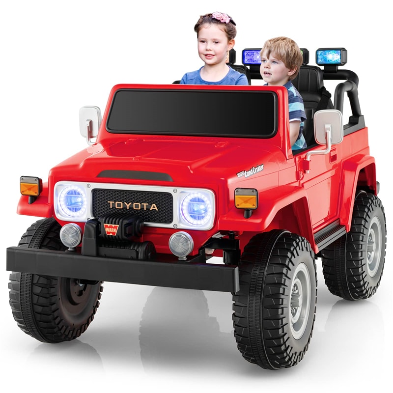 2-Seater Ride on Car Truck 12V Toyota FJ40 Kids Electric Vehicle with Remote Control Laser Lights Storage Music