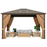 12 x 10ft Double-Top Outdoor Hardtop Gazebo with Galvanized Steel Top & Netting Curtains for Backyard