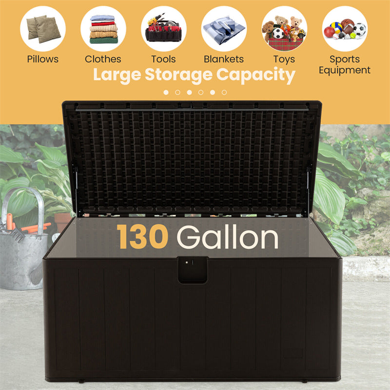 130 Gallon Patio All Weather Storage Container with Lockable Lid-Brown | Costway