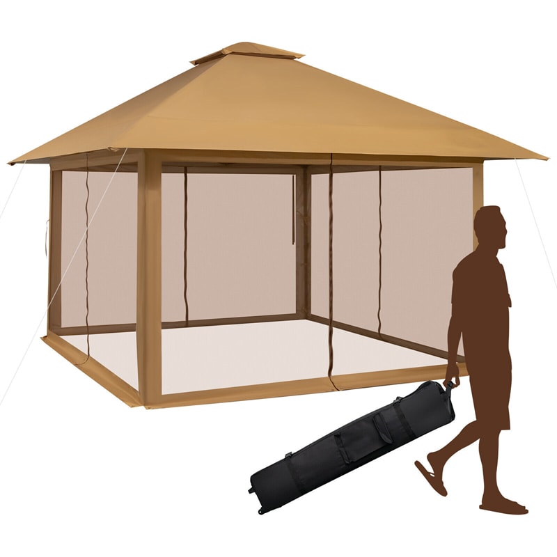 13 x 13FT Patio Pop-Up Gazebo 2-Tier Outdoor Instant Canopy Tent with UV50+ Mesh Sidewalls & Wheeled Bag