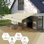 13’ x 8’ Patio Retractable Awning Aluminum Outdoor Shade with Crank Handle & Water-Resistant Polyester