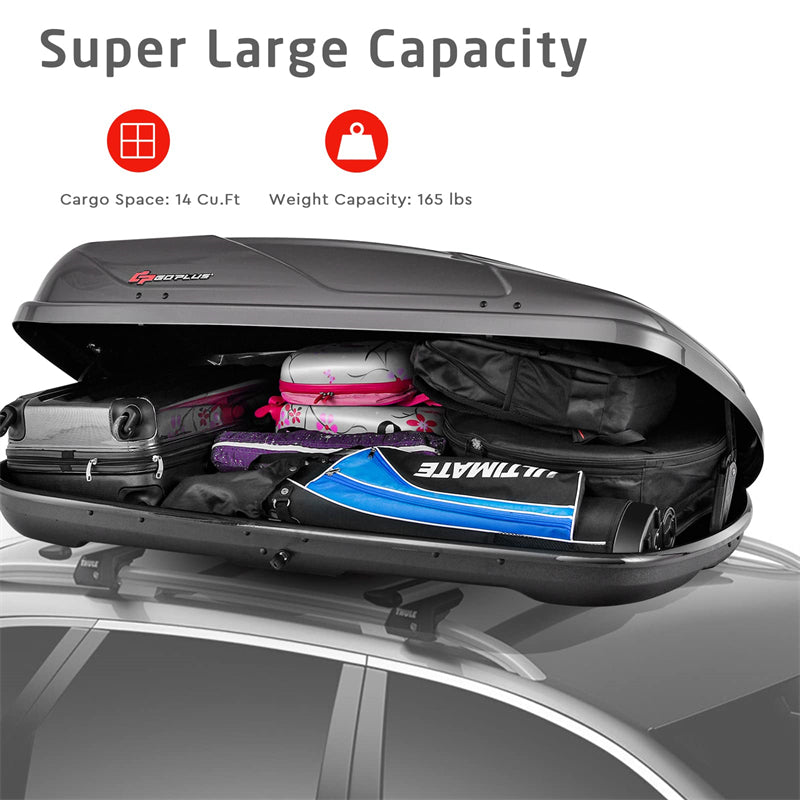Cargo Box Rooftop Cargo Carrier 14 CU.FT Waterproof Roof Luggage Bag Dual-Sided Opening Vehicle Roof Box with Car Trunk Organizer White