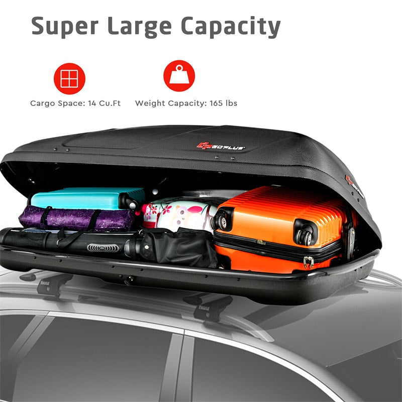 Cargo Box Rooftop Cargo Carrier 14 Cu.Ft Waterproof Roof Luggage Bag Dual-sided Opening Vehicle Roof Box with Car Trunk Organizer