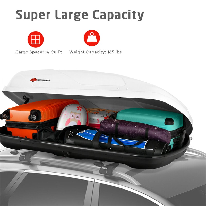 Cargo Box Rooftop Cargo Carrier 14 Cu.Ft Waterproof Roof Luggage Bag Dual-sided Opening Vehicle Roof Box with Car Trunk Organizer