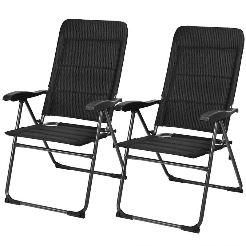 Bestoutdor 2 Pcs Patio Folding Chairs Padded Sling Chairs Backrest Adjustable Reclining Chairs for Lawn Pool Balcony