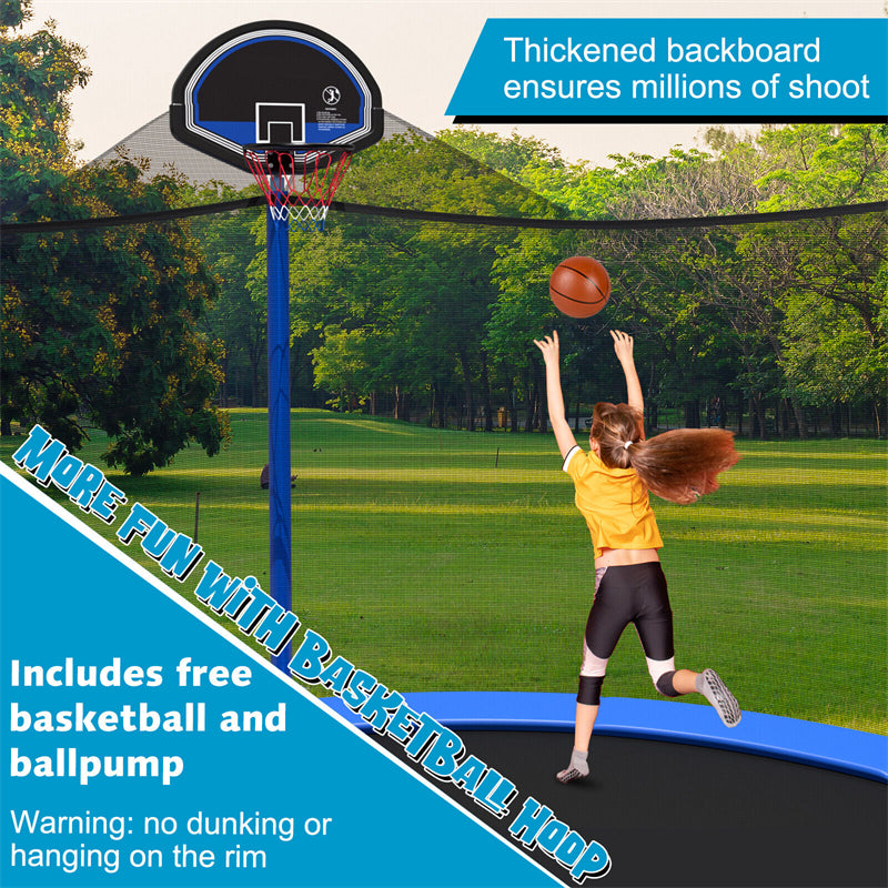 14FT Outdoor Recreational Trampoline Combo Bounce Jump Trampoline with Enclosure Net Basketball Hoop Non-Slip Ladder