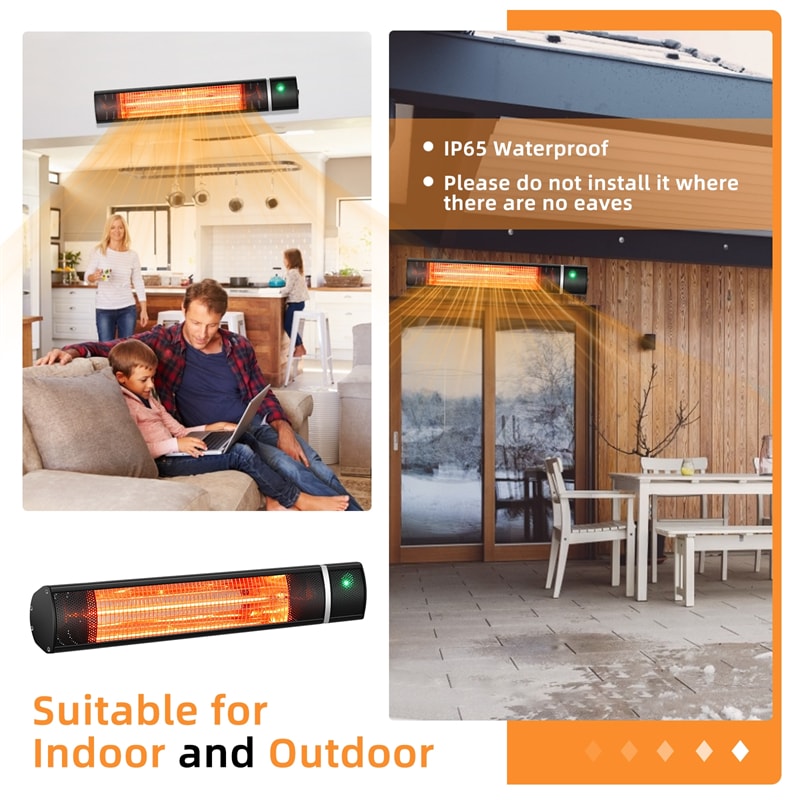 1500W Wall Mounted Patio Heater Outdoor Electric Infrared Heater with Remote Control