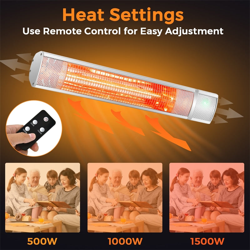 1500W Wall Mounted Patio Heater Outdoor Electric Infrared Heater with Remote Control