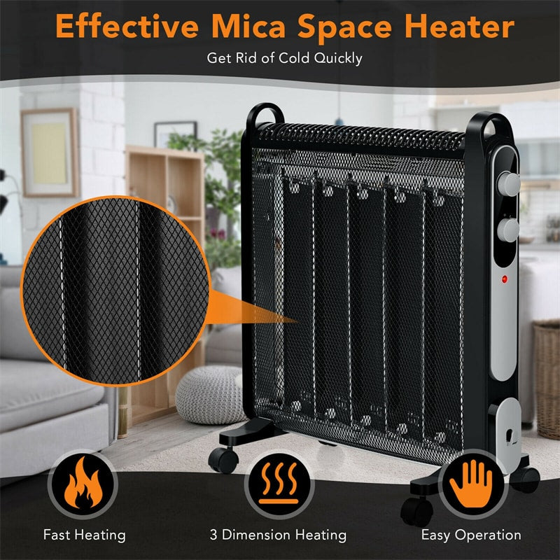 1500W Electric Space Heater Portable Mica Heater with Adjustable Thermostat & Wheels