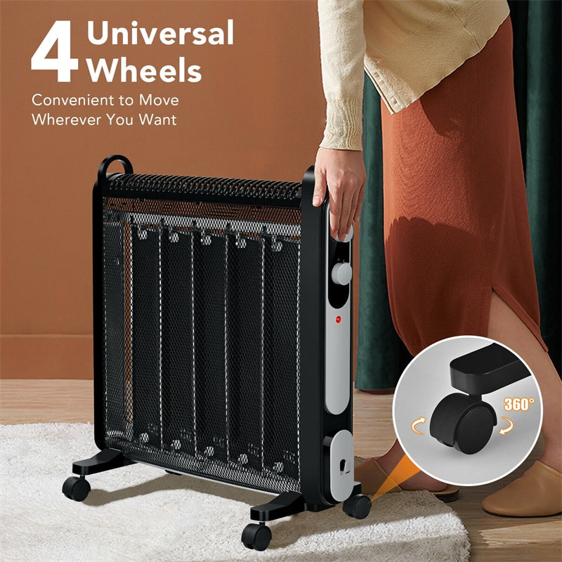 1500W Electric Space Heater Portable Mica Heater with Adjustable Thermostat & Wheels