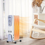 1500W Portable Electric Oil Filled Radiator Heater with 4 Wheels Adjustable Thermostat