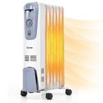 1500W Portable Electric Oil Filled Radiator Heater with 4 Wheels Adjustable Thermostat