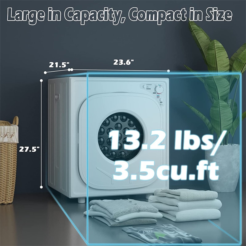 COSTWAY Portable Clothes Dryer, 13.2 LBS Front Load Compact Laundry Dryer  with Stainless Steel Drum, 5 Drying Programs and Adjustable Exhaust Vent