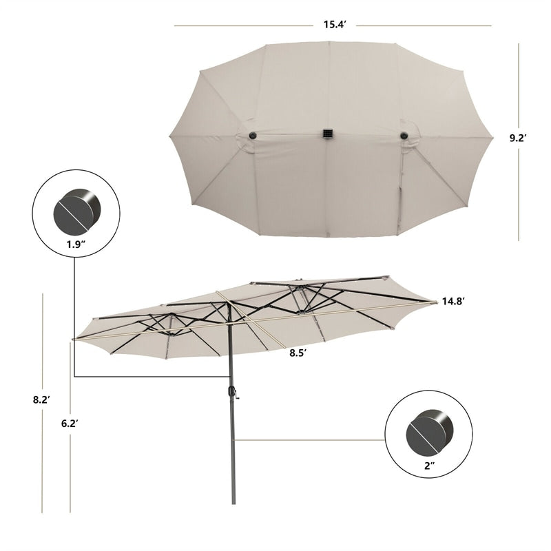 15FT Double-Sided Patio Umbrella Outdoor Market Umbrella with 48 Solar LED Lights & Crank
