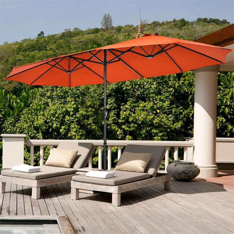 15FT Double-Sided Patio Umbrella Twin Outdoor Market Umbrella with 12-Rib Structure