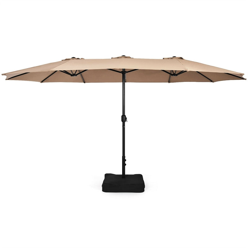 15FT Double-Sided Patio Umbrella Extra Large Outdoor Twin Market Umbrella with Crank Handle & Umbrella Base