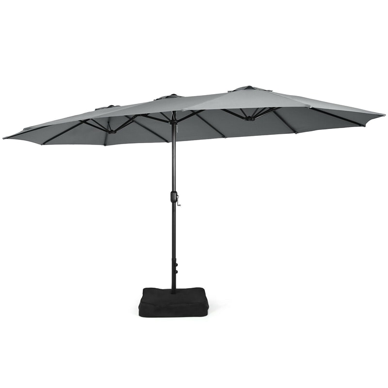 15FT Double-Sided Patio Umbrella Extra Large Outdoor Twin Market Umbrella with Crank Handle & Umbrella Base