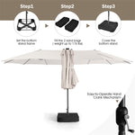 15 FT Outdoor Double-Sided Patio Umbrella with 48 Solar LED Lights & Umbrella Base