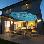 10FT Offset Patio Umbrella Solar Powered LED Outdoor Market Umbrella 360 Degree Rotation with Crank Handle & Cross Base