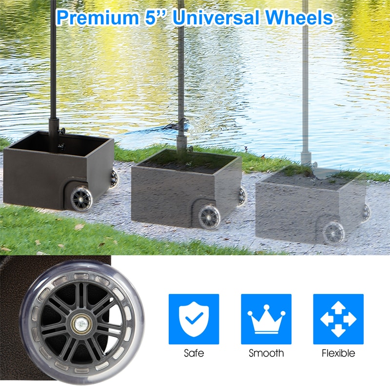 170lbs Filled Umbrella Base 2-in-1 Heavy Duty Umbrella Stand Square Market Umbrella Base with 2 Universal Wheels & Fillable Planter