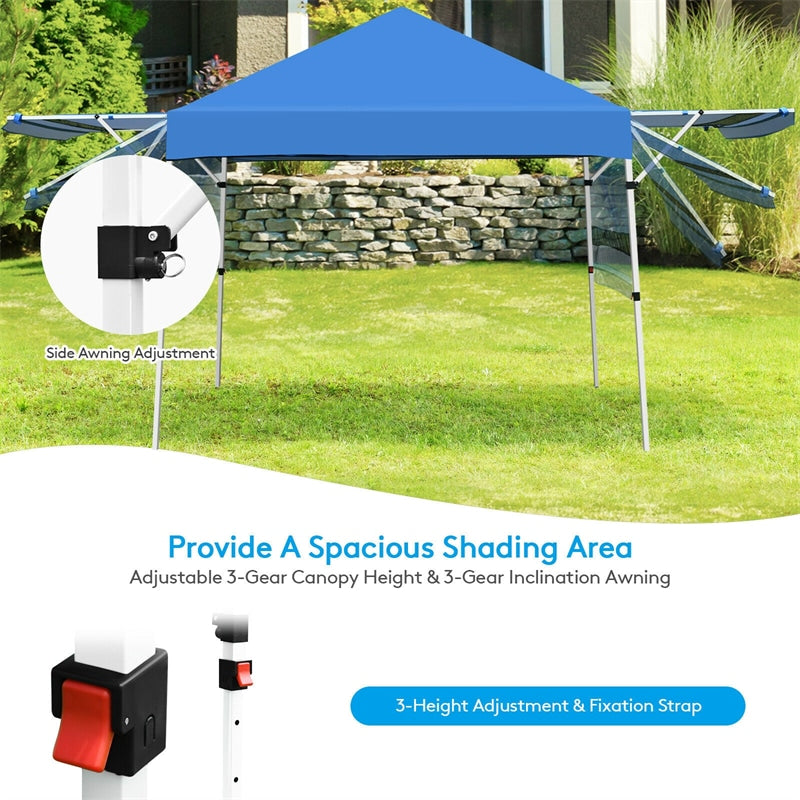 17' x 10' Pop-up Canopy Tent Instant Folding Canopy Portable Outdoor Shelter Adjustable Height Commercial Tent with Dual Awnings & Roller Bag