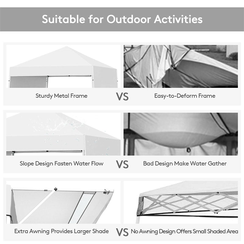 17' x 10' Pop-up Canopy Tent Instant Folding Canopy Portable Outdoor Shelter Adjustable Height Commercial Tent with Dual Awnings & Roller Bag