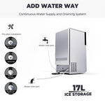 180LBS/24H Commercial Ice Maker Stainless Steel Freestanding Undercounter Ice Machine with Self-Cleaning Function & 35LBS Storage Bin