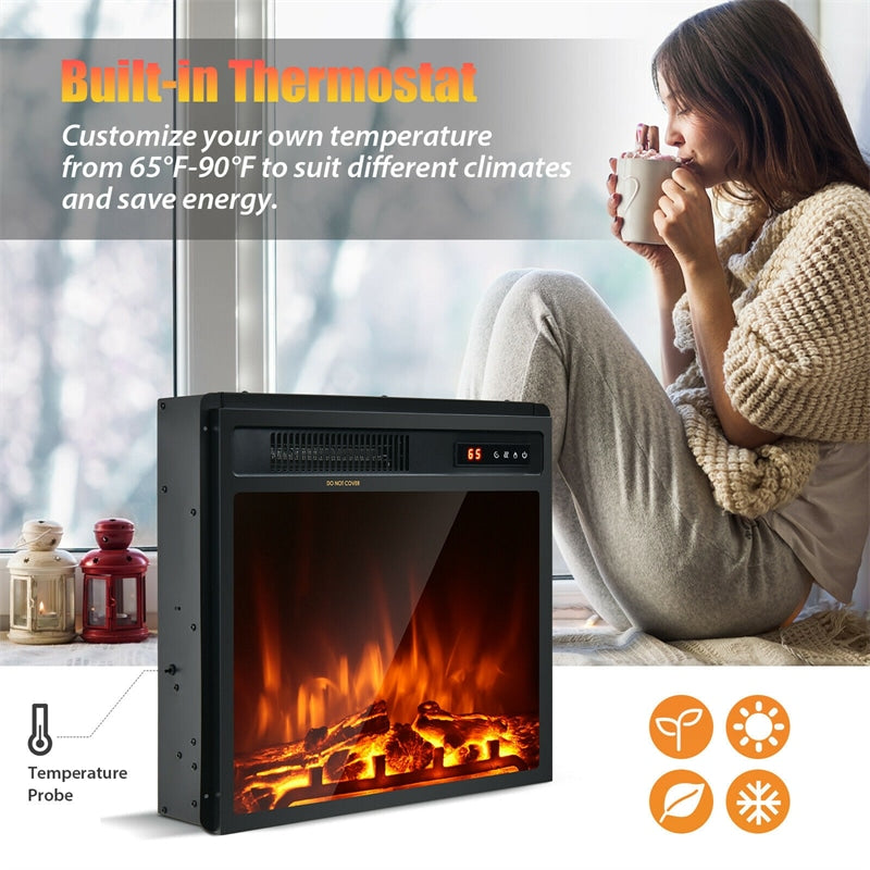 18" Electric Fireplace Insert, 1500W Recessed Wall-Mounted Freestanding Fireplace Heater with Remote, Adjustable Flame, Temperature, Timer, Thermostat