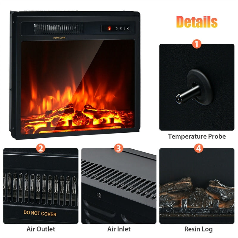 18" Electric Fireplace Insert, 1500W Recessed Wall-Mounted Freestanding Fireplace Heater with Remote, Adjustable Flame, Temperature, Timer, Thermostat