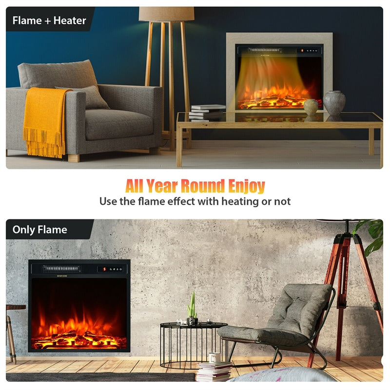 18" Electric Fireplace Insert, 1500W Recessed Wall-Mounted Freestanding Fireplace Heater with Remote, Adjustable Flame, Temperature, Timer, Thermostat