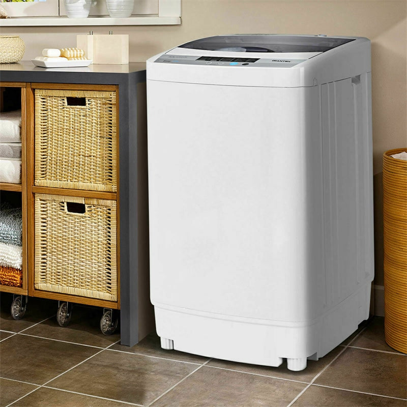 Full-Automatic Portable Washing Machine 1.34 Cu.ft Compact Top-Load Washer Spinner Combo with Drain Pump & LED Display