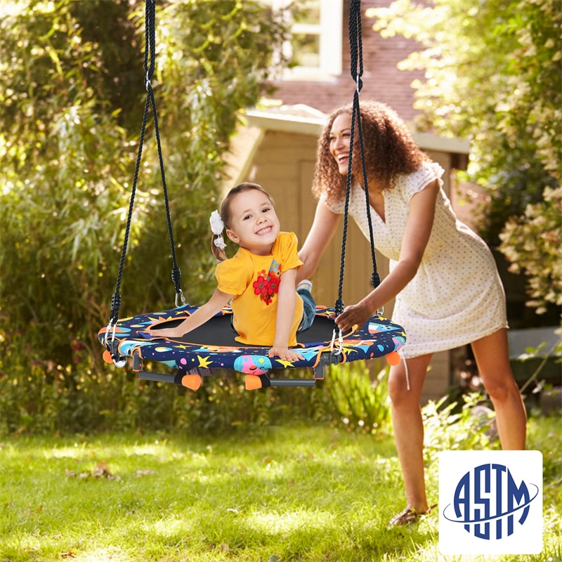 2-In-1 Convertible Saucer Tree Swing & Trampoline Set Kids Trampoline with Removable Handrail