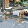 2-Person Patio Acacia Wood Bench Outdoor Loveseat Chair Garden Rope Bench for Balcony Porch