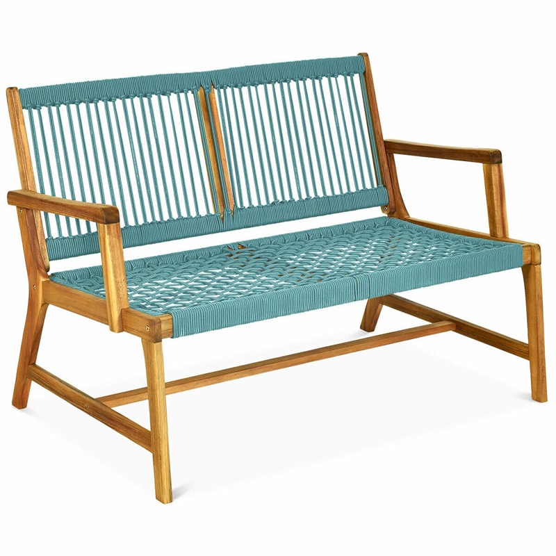 2-Person Acacia Wood Patio Bench Loveseat Chair for Balcony Porch